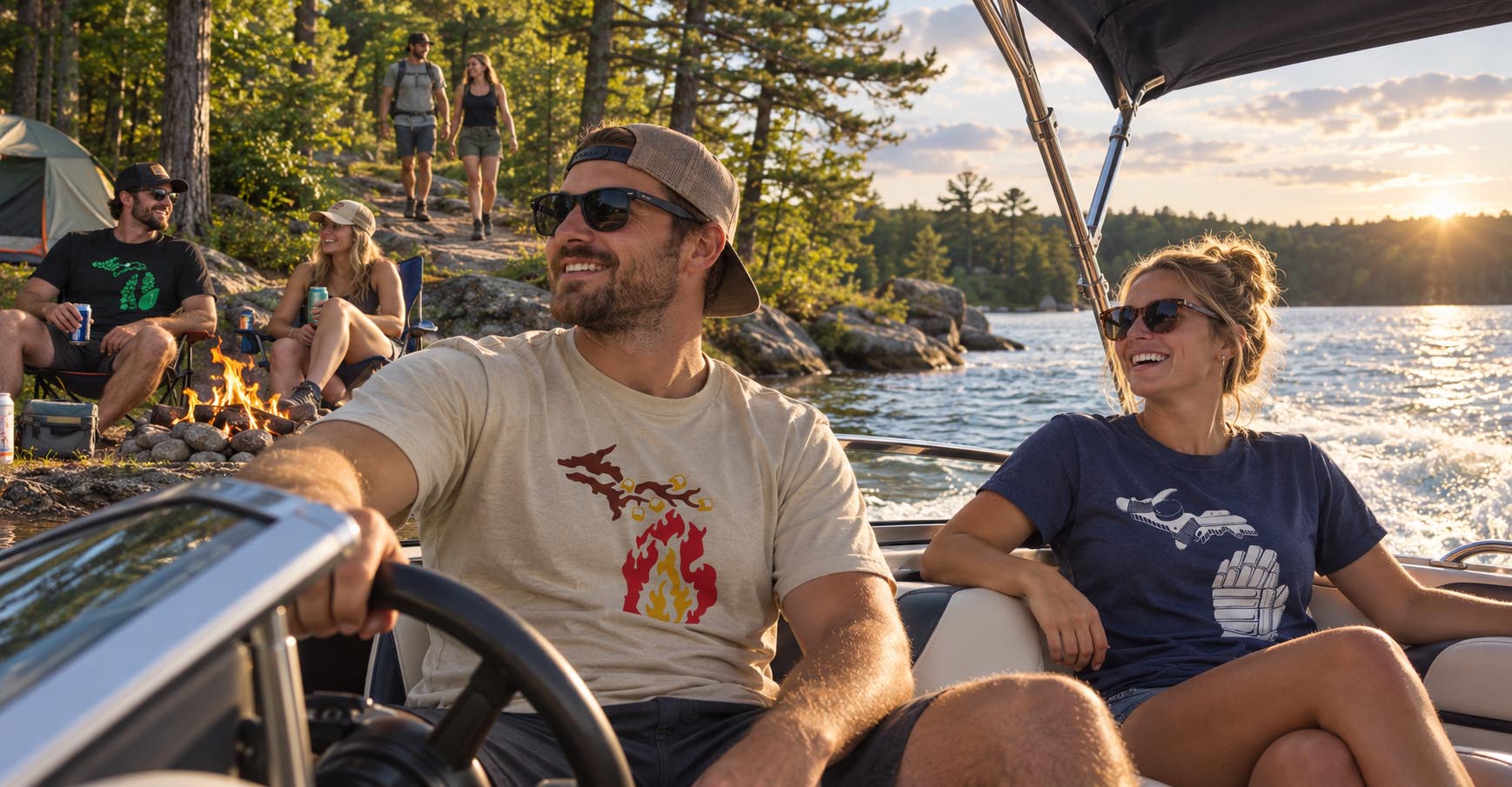 Friends on a boat on a Michigan lake